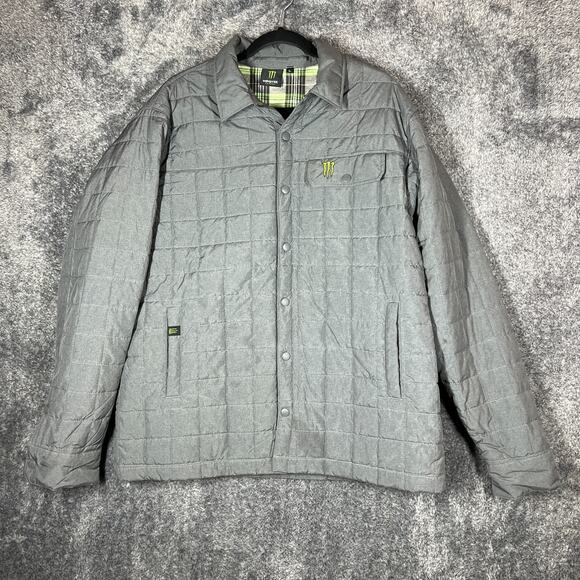 Monster Energy Jacket Mens Large Artisan Quilted Black Light Puffer Button-Up - Picture 1 of 10